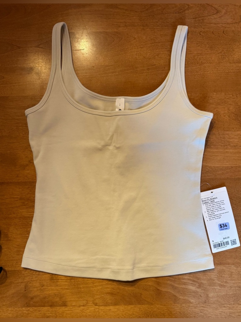 Lululemon Slim-Fit Stretch Cotton Tank, Bone, Size Small